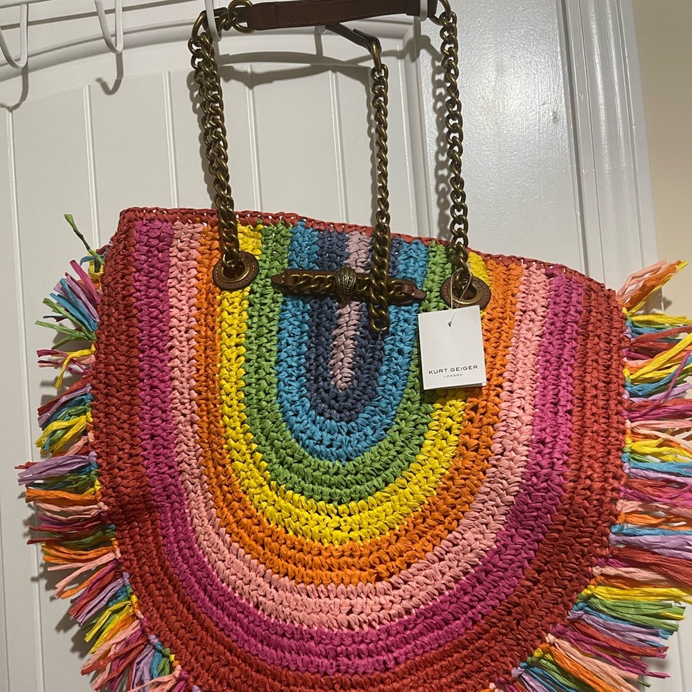 Authentic KURT GEIGER LONDON STRAW Antique chain Tote New with tags in!